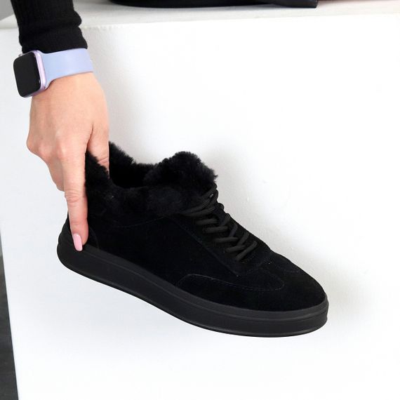 Класні Чорні зимові кросівки натуральна замша опушка цигейка | Зображення 3