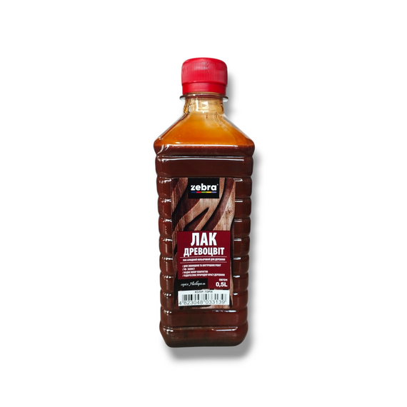 Лак кольоровий для дерева Древоцвіт 0,5 л Zebra Горіх (№5) серія Акварель
