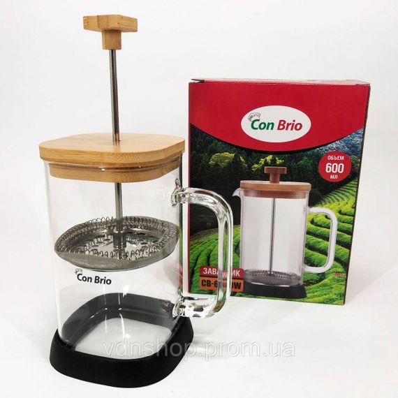 Френч-прес для кухні для сервірування Con Brio 600мл CB-6660W, Заварний чайник скляний з ручкою UC-77 | Зображення 5