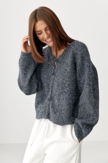 Теплий в'язаний кардиган із кишенями - темно-сірий цвет, ONE SIZE (є розміри)