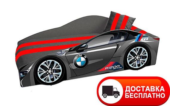 Ліжко машинка Еліт модель BMW колір чорний (графіт) зі спортивним матрацом і подушкою