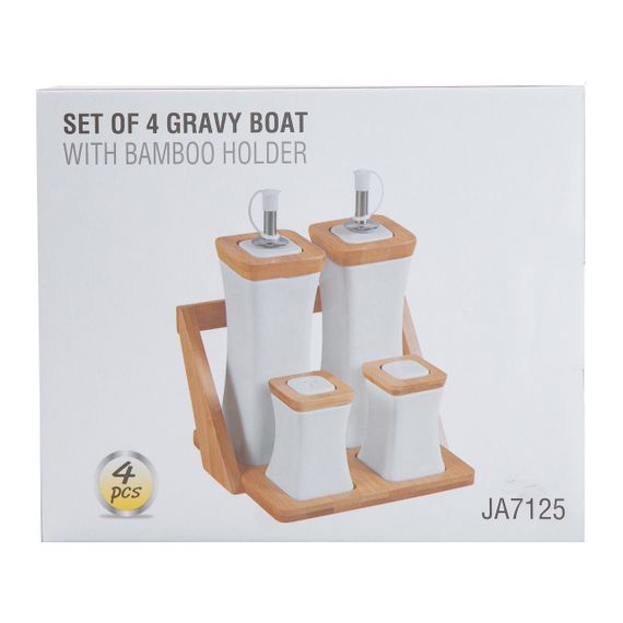 Набор для специй фарфоровый 4 предмета на бамбуковой подставке HP-1221 | Зображення 5