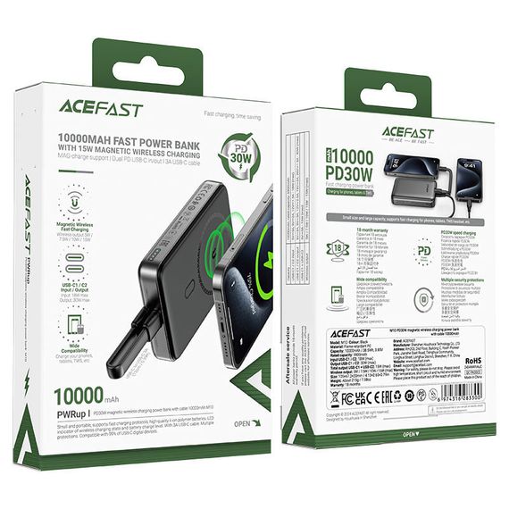 Портативний ЗП Power Bank Acefast M10 PD30W з БЗП 10000 mAh Black | Зображення 1