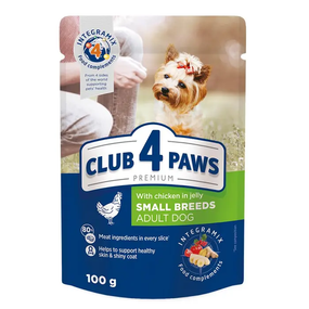 Вологий корм пауч Club 4 Paws Premium для дорослих собак маленької породи, курка в желе 100г