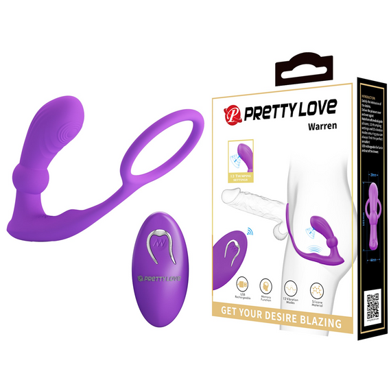 Вібромасажер простати з ерекційним кільцем і пультом ДУ Pretty Love - Warren Purple, BI-040162W-1 Sex Aura