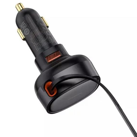 АЗП Baseus Enjoyment Pro PD60W+QC3.0 with retractable cable (1USB-A/1C) (C000578) Cluster Black | Зображення 5