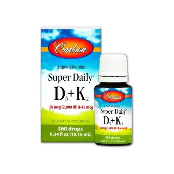 Комплекс Вітамін D3+K2 Carlson Labs Liquid Vitamins Super Daily D3+K2 50 mcg (2,000 IU) & 45 mcg 0.34 fl oz 10,16 ml