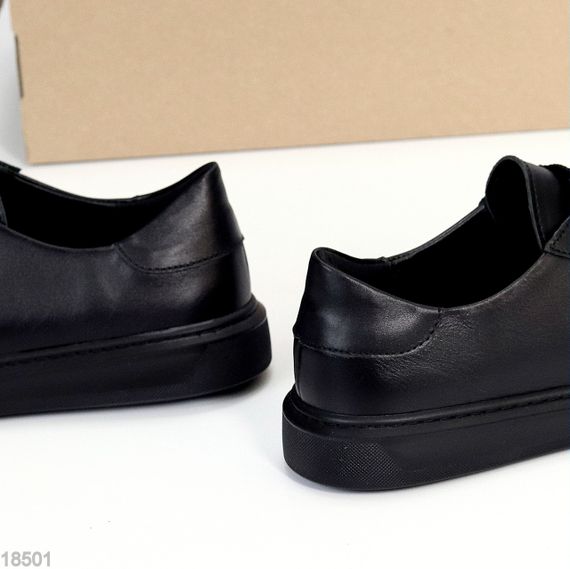 Повсякденні Чорні шкіряні прошиті кеди натуральна шкіра | Зображення 1