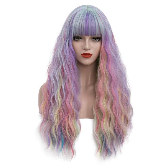 Перука різнокольорова довга хвиляста термостійка 60 см, райдужне синтетичне волосся для косплею, вечірок, Геловіну | Зображення 1