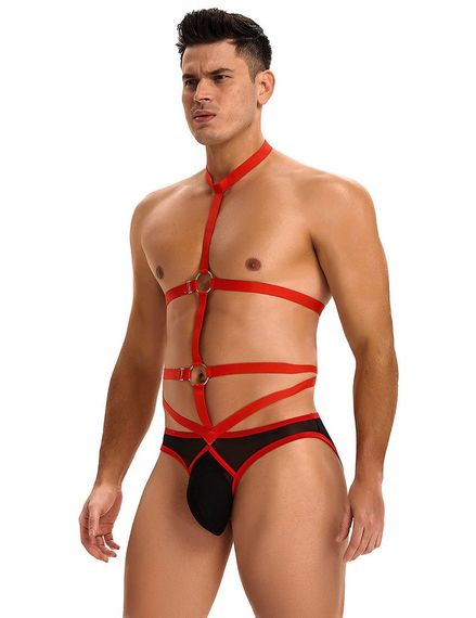 Мужские трусы с портупеей и чокером Star Night красный-черный, M sexstyle | Зображення 2