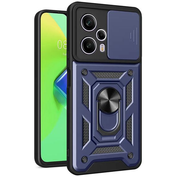 Ударостійкий чохол Camshield Serge Ring для Xiaomi Poco F5 TPU+PC, Шторка на камеру, Синій