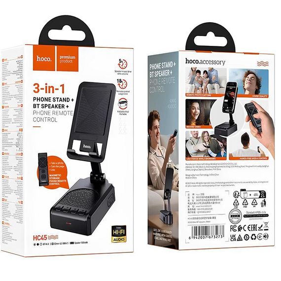 Bluetooth Колонка Hoco HC45 Wave з підставкою для телефону і пультом керування Black | Зображення 3