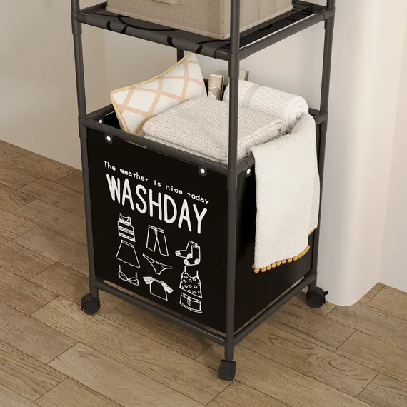 Органайзер для білизни з двома полицями на коліщатках, Мобільний кошик для зберігання білизни | Зображення 5