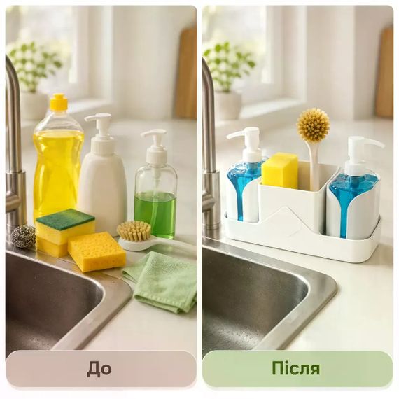 Кухонний органайзер Multifunctional Soap Dispenser 24×16 см з дозатором для мила | Зображення 1