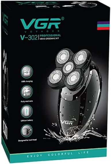 Электробритва V-302 для мужчин роторная для влажного и сухого бритья с плавающими головками и триммером 4в1 | Зображення 1