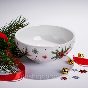 Тарілка глибока новорічна 16 см порцелянова з різдвяним декором SG-32-4