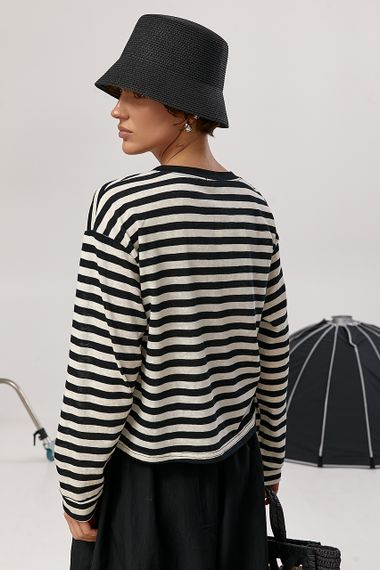 Легкий в'язаний лонгслів у смужку - чорний цвет, ONE SIZE (є розміри) | Зображення 1