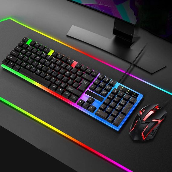 Игровой набор клавиатура и мышка с RGB подсветкой, от USB, KEYBOARD KM-5003 / Проводная клавиатура для | Зображення 1