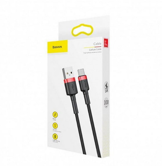Кабель USB Type-C BASEUS CATKLF-B91 Cafule 3,0A 1м червоний/чорний | Зображення 3