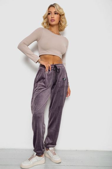 Спортивные штаны велюровые женские на флисе, цвет сливовый, 238R58649-1 | Зображення 1