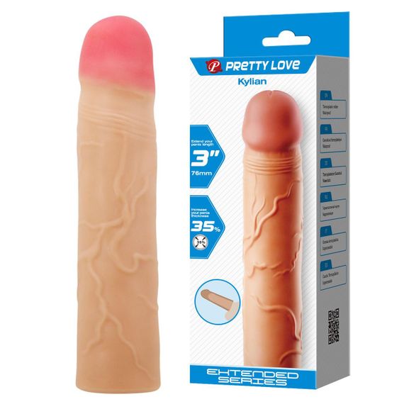 Насадка на пеніс PRETTY LOVE Kylian Flesh, Extend your penis lenghth 3'' (76mm) Sex Aura