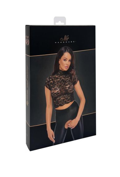 Топ Noir Handmade F303 Essence, XL, black, кружевной, короткий рукав, воротник-стойка Sex Aura | Зображення 5