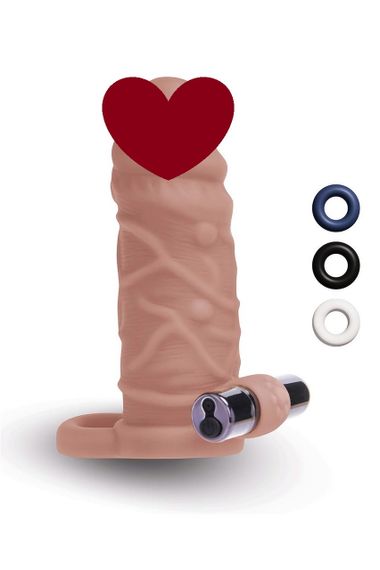 Насадка на пеніс з віброкулею та 3 кільцями Size-Up реалістична, 15 см Sex Aura