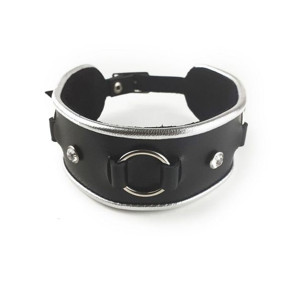 Ошейник из натуральной кожи со стразами и кольцом Art of Sex - Collar Ring | Зображення 1