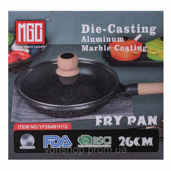 Мраморная алюминиевая сковорода с антипригарным покрытием Ø 26 см бежевая MGC HP-4-424CO | Зображення 6