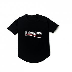 Брендовая футболка для собак Balenciaga с классическим логотипом и волной на спинке, черная
