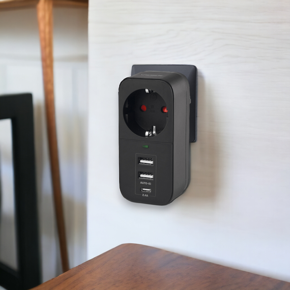 Сетевой адаптер с 2USB + USB-C и заземлением VIDEX ONCORD VF-AD1G2U1C-B Black | Зображення 8
