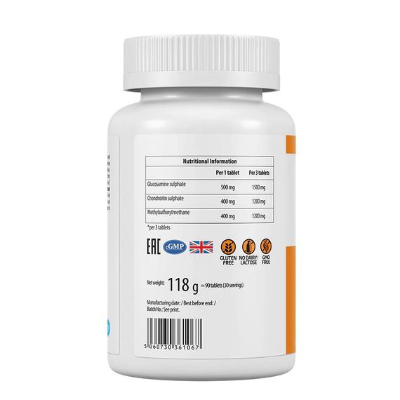 UltraVit GLUCOSAMINE CHONDROITIN MSM / Глюкозамин Хондроитин МСМ в таблетках №90 | Зображення 1