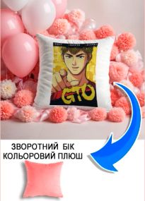 Подушка плюшева Мерч Крафт Дизайн з принтом аніме Great Teacher Onizuka рожевий плюш квадратна 33х33 см