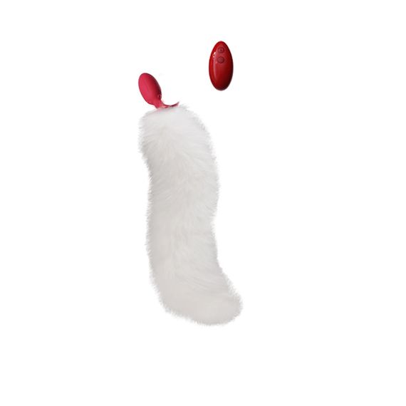 Анальна вібропробка з ротацією UPKO з натуральним лисячим хвостом і пультом, білий, 6,6 х 3 см Sex Aura | Зображення 1