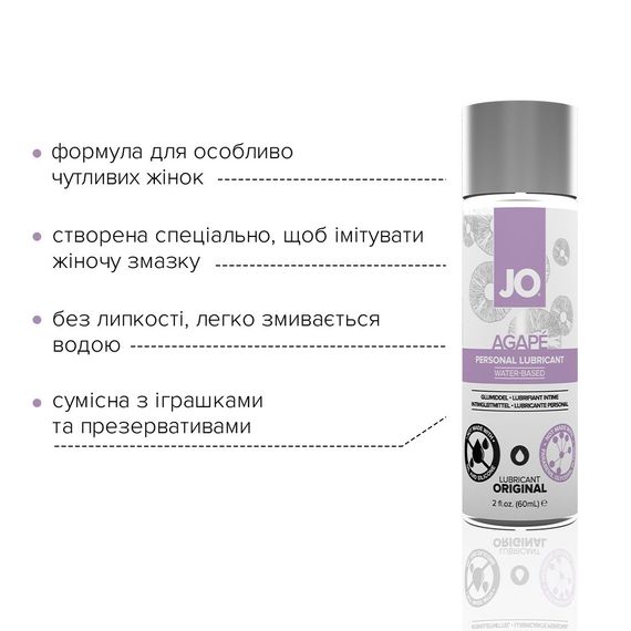 Змазка на водній основі JO AGAPE — ORIGINAL (60 мл) без гліцерину, гліколю та парабенів | Зображення 2