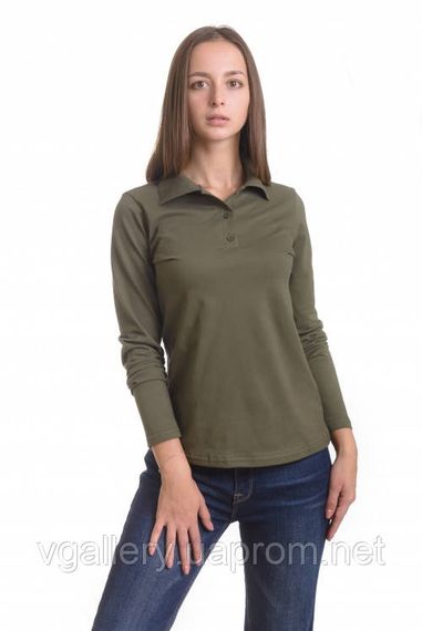 Футболка ПОЛО женская с длинным рукавом - МИКРОЛАКОСТА  - цвет Хаки XL