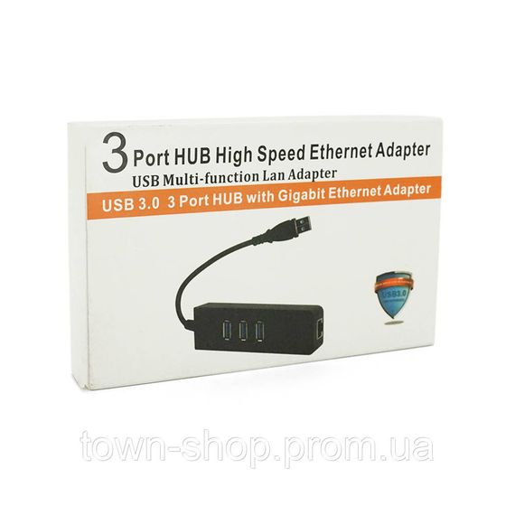 Хаб USB 3.0, 3 порта USB 3.0 + 1 порт Ethernet, Black, BOX | Зображення 1