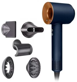 Фен Super Hair Dryer синій з іонізацією та турборежимом 5 насадок (Y-43)