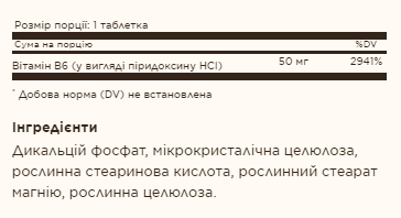 Vitamin B6 50mg - 100 tabs | Зображення 1