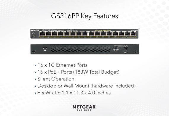 Коммутатор NETGEAR GS316PP 16xGE PoE+, неуправляемый (GS316PP-100EUS) | Зображення 2