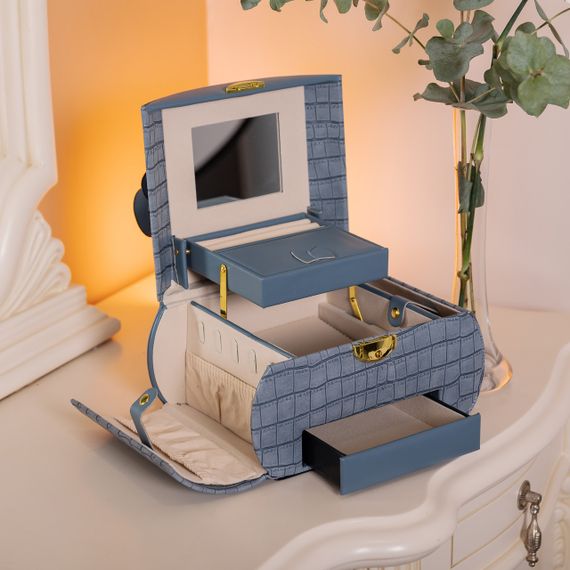 Скринька для прикрас з еко шкіри 3 яруси із замком органайзер для ювелірних виробів HP-5-21BL | Зображення 8