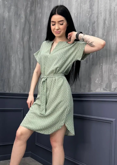 Женское летнее платье в горошек с коротким рукавом GF509250 размер 42/44, цвет фисташковый | Зображення 1