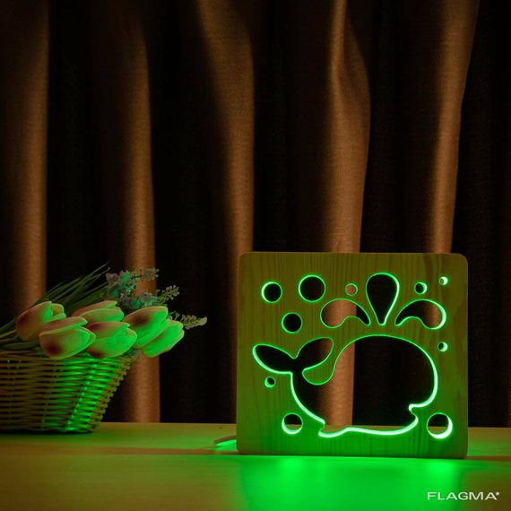 Светильник ночник ArtEco Light из дерева LED "Кит" с пультом и регулировкой цвета, RGB | Зображення 5