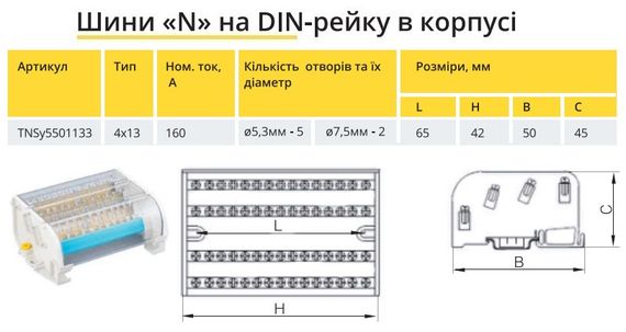Шина «N» на DIN-рейку в корпусе 4х13 групп Ny95501133 | Зображення 1
