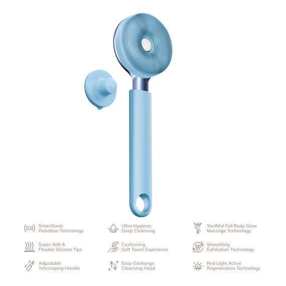 Звукова світлодіодна щітка для всього тіла GESKE Sonic LED Full-Body Brush&Intensive Exfoliator 9в1 aquamarine | Зображення 1