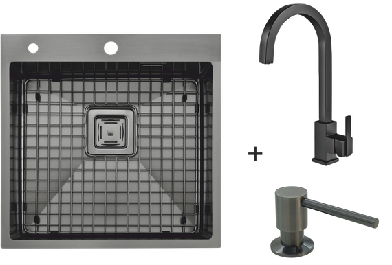 Мийка Top 49 Celldecor Nano Graphite + Змішувач FKM 71 Black Steel + Дозатор FASD 41 Graphite 8213.401.0056