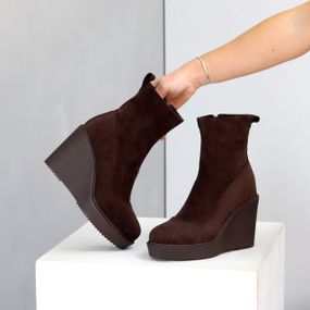 Элегантные мягкие замшевые ботинки на танкетке цвет Шоколад 39