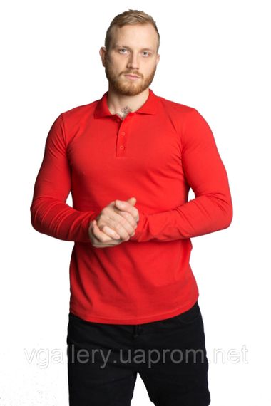 Футболка ПОЛО чоловіча з довгим рукавом — МІКРОЛАКОСТА — колір Червоний 3XL