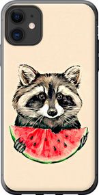 Чохол на iPhone 11 Єнотик з кавуном із силікону FCh_014643