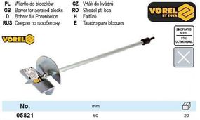 Сверло Польша по пено газобетону Ø=60 мм l=340 мм VOREL-05821
